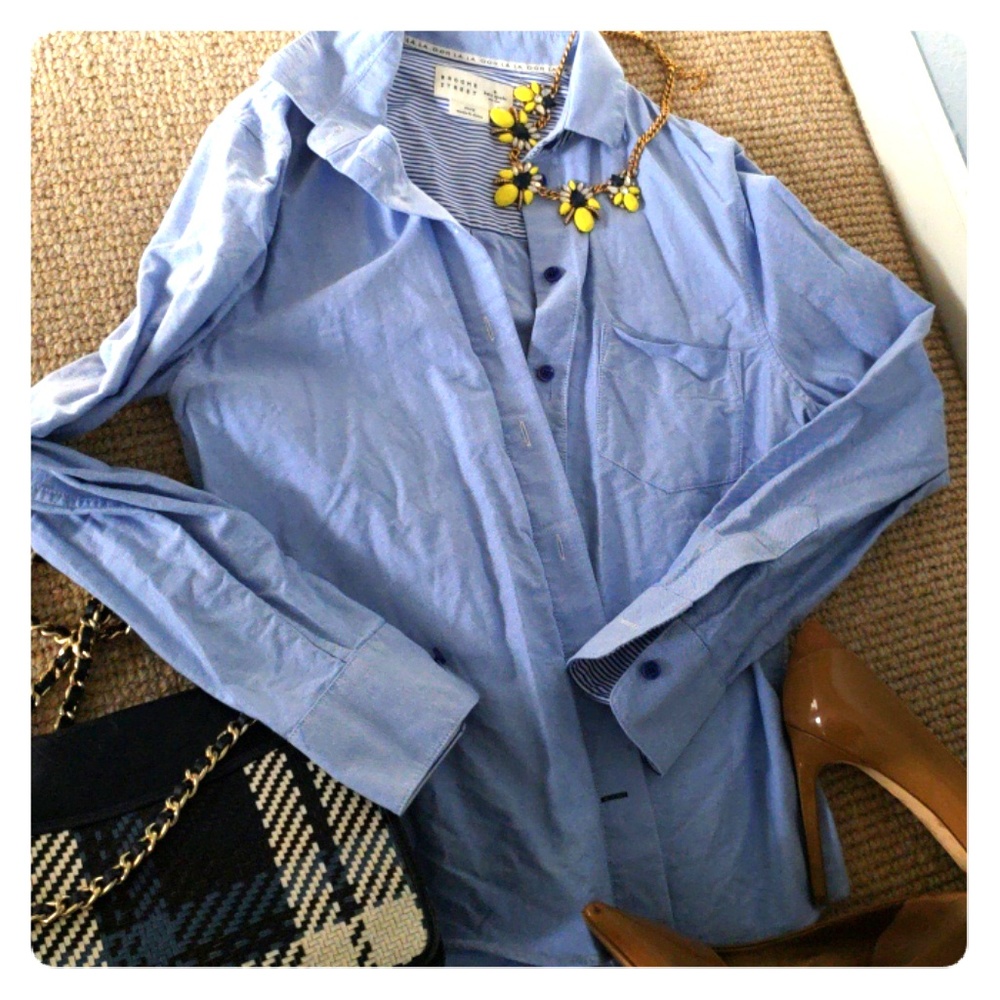 Kate Spade Chambray Blue Twill Button Down Top Med